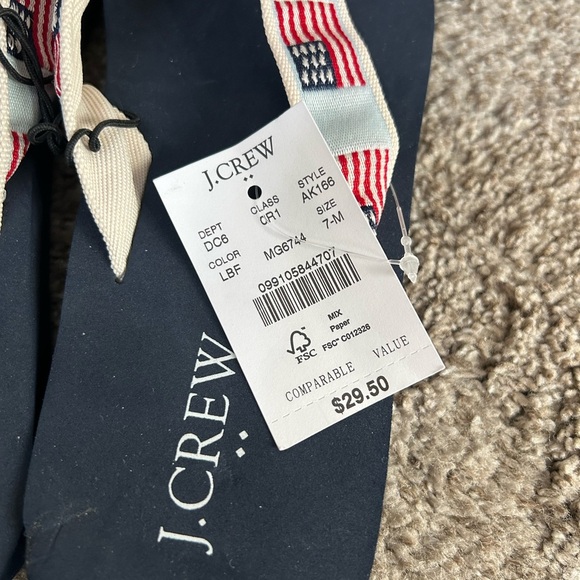 NWT J. Crew Embroidered American Flag Patriotic Flip Flops. Size 7. Summer. - Picture 5 of 9